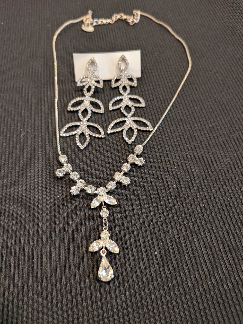 Silver Icing Crystal Teardrop Necklace 10"and Earrings 2.5" Set